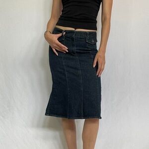 Theory Blue Jean Denim Y2K A-Line Knee Length Skirt with Pockets Size 4